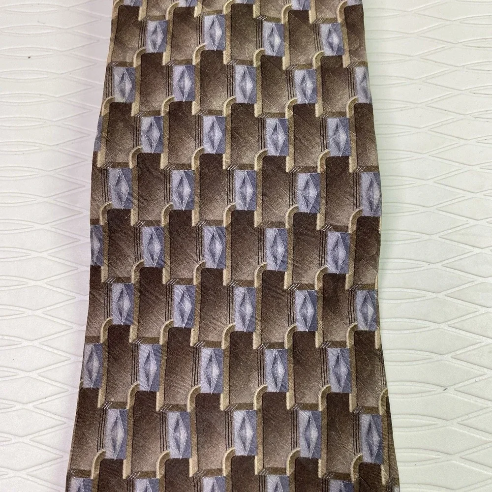 Zylos Brown/Tan&Light Blue George Machado 100% Silk Tie‎ 54